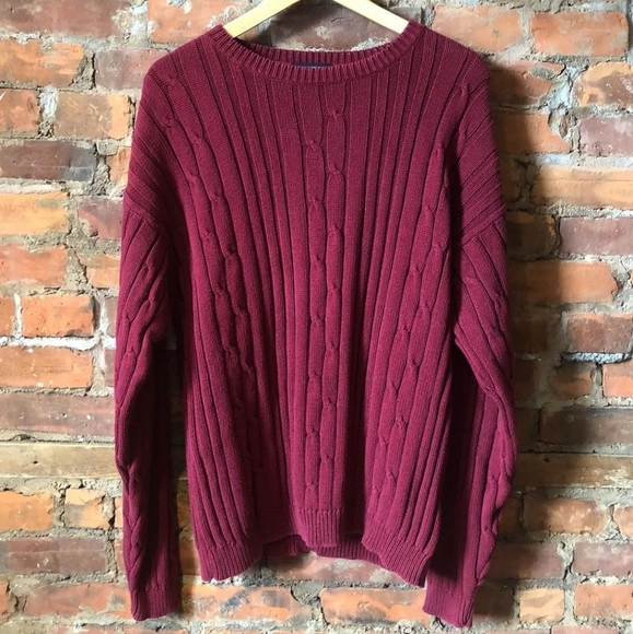 Nautica Cableknit Crewneck, Dark Red, Medium, - Picture 2 of 2